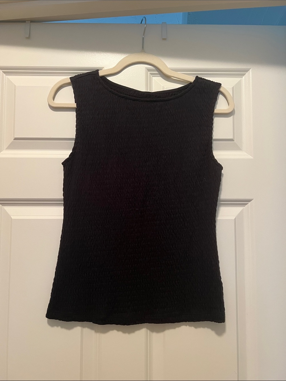 Classic Black Textured Crewneck Tank Top